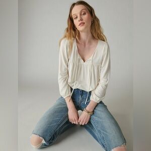 Lucky Brand Sandwash Scoop Neck Tie Top